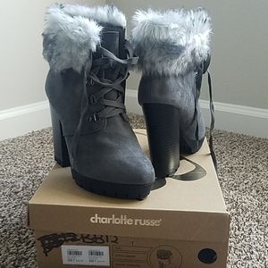 Gray shelby fur booties